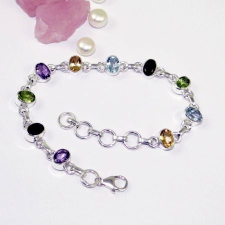 Multicolor Cuff 925 Sterling Silver Bracelet